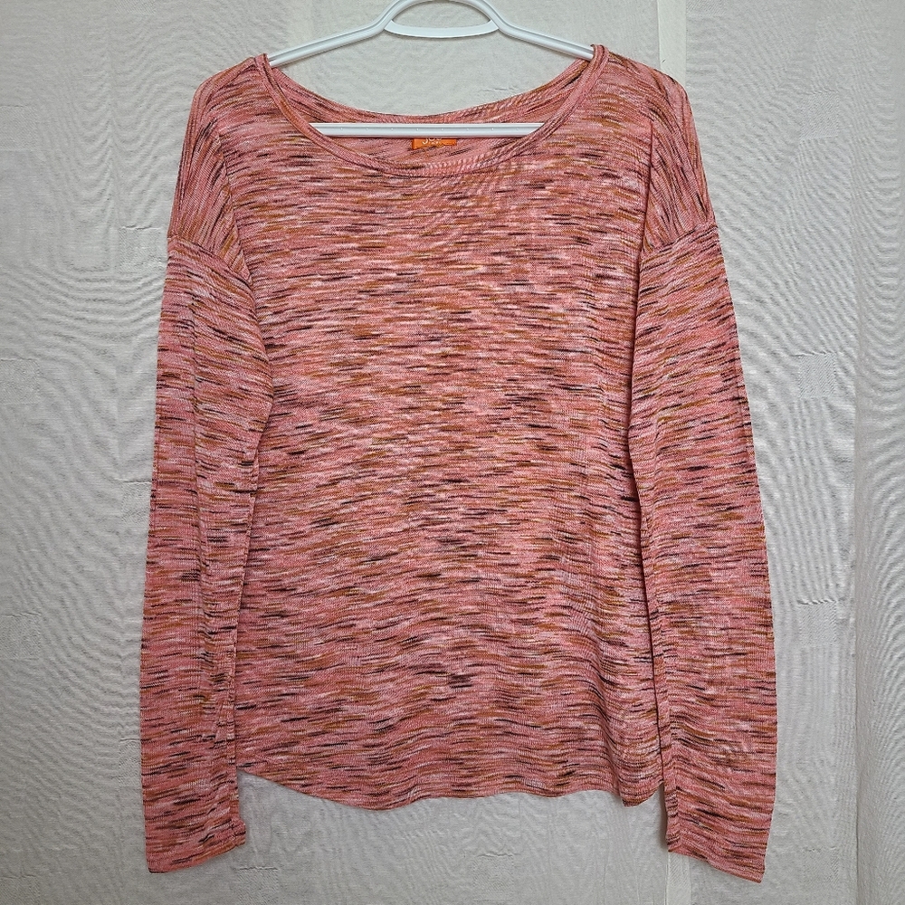 Joe Fresh Women's Casual Heathered Pink Space Dye Dropped Long Sleeves Shirt
